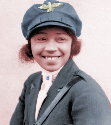 A stylized picture of Bessie Coleman, an early African American aviator who died in a tragic accident.